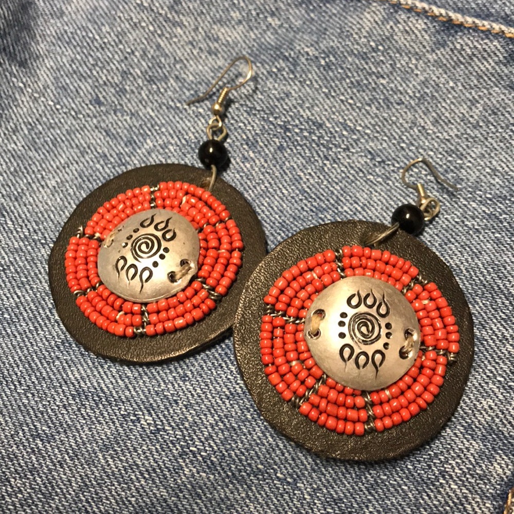 Black and red earrings